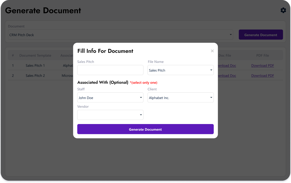 Home Document Generation tab